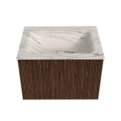 MONDIAZ KURVE-DLUX Meuble de salle de bains 60cm couleur Walnut avec 1 tiroir et 0 porte. Vasque CLOUD Centrale sans trou de robinet Nata.
