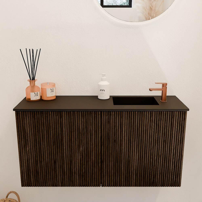 Mondiaz JOYA 80cm toiletmeubel - kleur Walnut - Wastafel FAYE positie Rechts 1 kraangat kleur Urban.