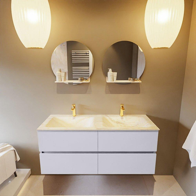 Mondiaz VICA-DLUX Ensemble de meuble de salle de bain - 120cm - meuble sous-vasque cale - 4 tiroirs - lavabo encastrée cloud double - 2 trous de robinet - version haute de 60cm - ostra