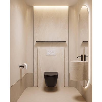 QeramiQ Dely Ensemble WC - 36.3x51.7cm - cuvette profonde - sans bride - réservoir encastré Geberit UP320 - abattant de WC softclose 35 mm - plaque de commande blanche mate - boutons ronds - noir mat