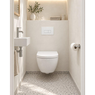 QeramiQ Dely Swirl Compact Toiletset - inbouwreservoir QeramiQ flush - 25mm zitting - kunststof bedieningsplaat glans wit - rechthoekige knoppen - glans wit