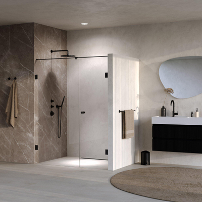 BRAUER Void Carving Nisdeur - 2-delig - 160x200cm - 70cm draaideur aan muur - glascoating - omkeerbaar - helder glas - mat zwart