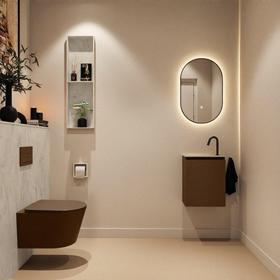 MONDIAZ TURE-DLUX 40cm toiletmeubel Rust. EDEN wastafel Opalo positie links. Met 1 kraangat.