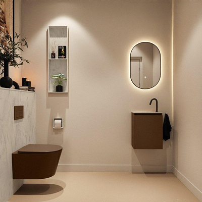 MONDIAZ TURE-DLUX Meuble toilette - 40cm - Rust - EDEN - vasque Opalo - position gauche - 1 trou de robinet