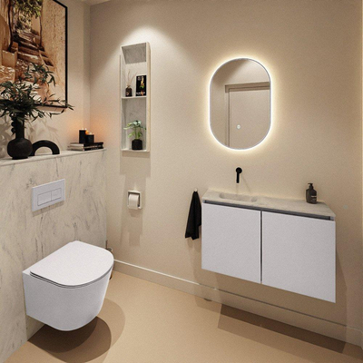 MONDIAZ TURE-DLUX Meuble de toilette 80 cm Cale. EDEN lavabo Opalo position gauche. Sans trou de robinet.