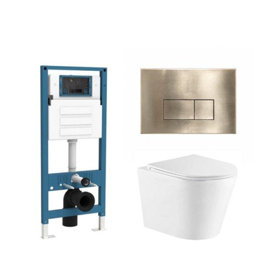 QeramiQ Dely Ensemble WC - réservoir encastré Qeramiq Flush - abattant slim - plaque de commande en métal laiton brossé - boutons rectangulaires - blanc mat