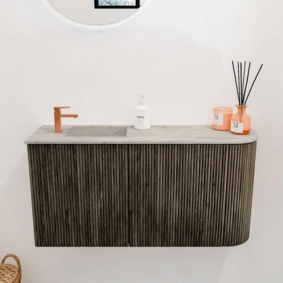 Mondiaz JOYA-DLUX 81.6cm toiletmeubel - ronding rechts kleur Shadow - Wastafel FAYE positie Links 1 kraangat kleur Glace.