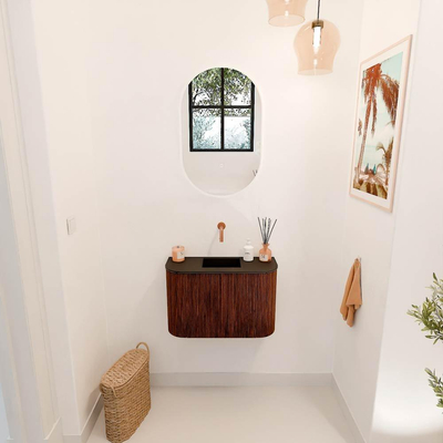 Mondiaz JOYA 63.2cm meuble de salle de bains - arrondi gauche et droite couleur Ruby - Vasque FAYE position Milieu Sans trou de robinet couleur Urban