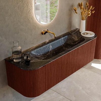 Mondiaz KURVE-DLUX Badkamermeubelset - 150x46x40cm - 1 lade - 2 deuren - wastafel solid surface - midden - zonder kraangat - Ruby
