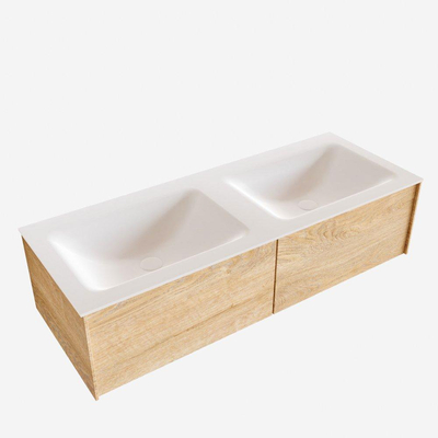 ENSEMBLE DE MEUBLE MONDIAZ LUSH - 120cm - 2 tiroirs - lavabo cloud - 2 lavabos - 0 trous de robinet - chêne blanchi