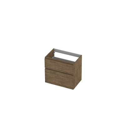 INK Wastafelonderkast - 70x45x65cm - 2 lades - greeploos - met houten keerlijst - MFC - Naturel eiken
