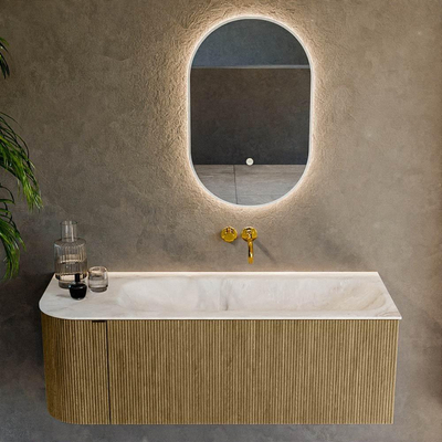 Mondiaz KURVE-DLUX Badkamermeubelset - 125x46x40cm - 1 lade - 1 deur - wastafel solid surface - rechts - zonder kraangat - Dusk