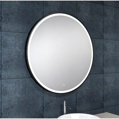 Wiesbaden Maro miroir rond avec LED, dimmable et chauffage miroir 80 cm mat noir