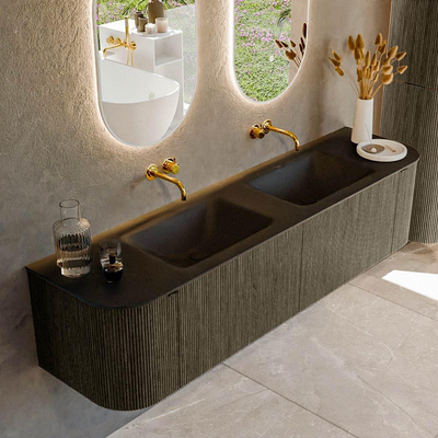 Mondiaz KURVE Ensemble meuble de salle de bains - 180x46x40cm - 2 tiroirs - 2 portes - vasque solid surface - double - sans trou de robinet - Shadow