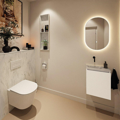 MONDIAZ TURE-DLUX Meuble toilette - 40cm - Talc - EDEN - vasque Opalo - position gauche - sans trou de robinet