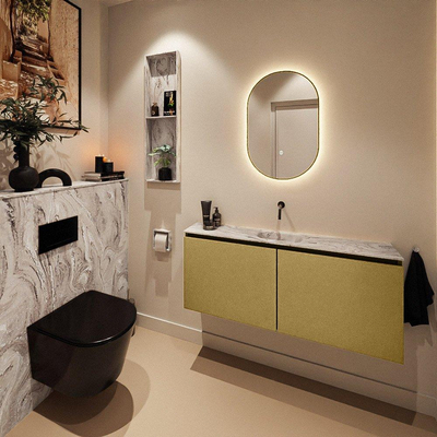 MONDIAZ TURE-DLUX Meuble toilette - 120cm - Oro - EDEN - vasque Glace - position centrale - sans trou de robinet