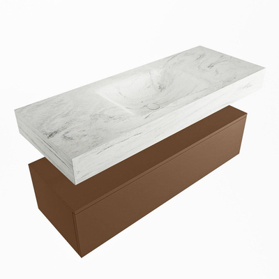 Mondiaz ALAN-DLUX Ensemble de meuble - 120cm - meuble Rust mat - 1 tiroir - Lavabo Cloud Opalo suspendu - vasque Centre - 1 trou de robinet