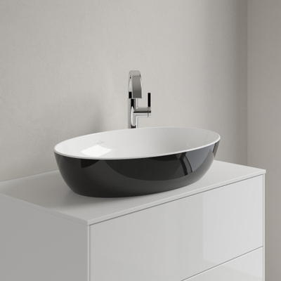 Villeroy & Boch Artis opzetwastafel ovaal - 61x41x12.5cm - zonder kraangat - zonder overloop - Coal Black (glans zwart)