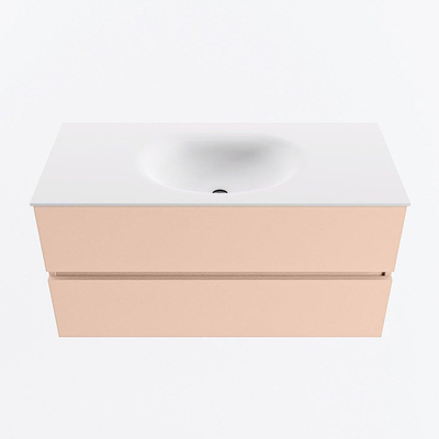 MONDIAZ VICA Ensemble meuble de salle de bains - 100cm - meuble bas rosee - 2 tiroirs - lavabo moon central - 1 trou de robinet - version haute 60cm - talc