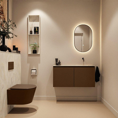 MONDIAZ TURE-DLUX 100cm toiletmeubel Rust. EDEN wastafel Ostra positie rechts. Zonder kraangat.