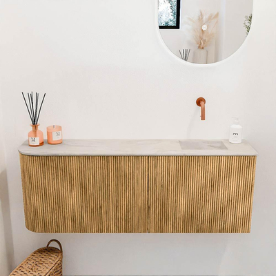 Mondiaz JOYA-DLUX 111.6cm toiletmeubel - ronding links kleur Oak - Wastafel FAYE positie Rechts Zonder kraangat kleur Ostra.
