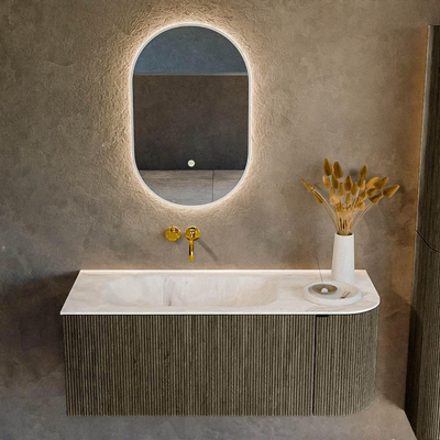 Mondiaz KURVE-DLUX Ensemble meuble de salle de bains - 115x46x40cm - 1 tiroir - 1 porte - vasque solid surface - gauche - sans trou de robinet - Shadow