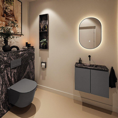 MONDIAZ TURE-DLUX 60cm toiletmeubel Dark Grey. EDEN wastafel Lava positie midden. Zonder kraangat.