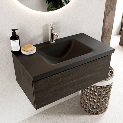 Mondiaz bukla ensemble de meubles de salle de bain 80x45x34cm 1 trou pour robinetterie lavabo moyen surface solide urbaine sans poignée 1 tiroir avec fermeture douce mélamine marron foncé