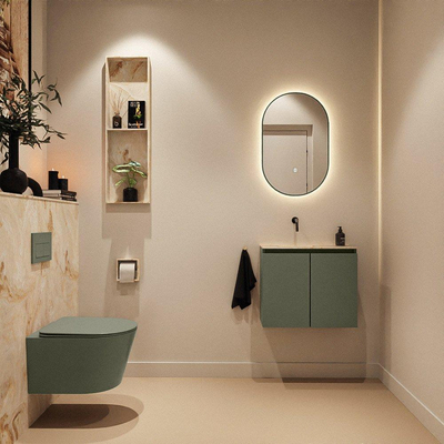 MONDIAZ TURE-DLUX Meuble toilette - 60cm - Army - EDEN - vasque Frappe - position gauche - sans trou de robinet