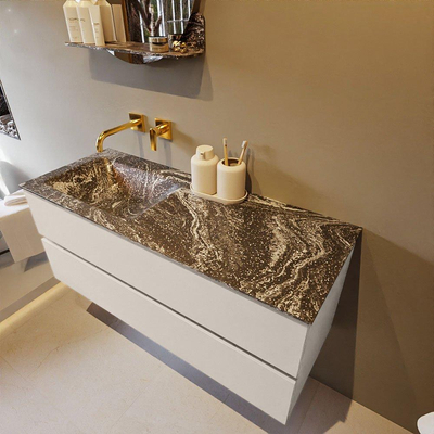 Mondiaz VICA-DLUX ensemble de meuble de salle de bain - 120cm - meuble sous lavabo lin - 2 tiroirs - lavabo encastrée nuage gauche - sans trous de robinet - version haute de 60cm - lave