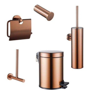 Fortifura Calvi toiletset 5-delig - toiletrolhouder - reserverolhouder - toiletborstelhouder - handdoekhaak - pedaalemmer - PVD - geborsteld koper