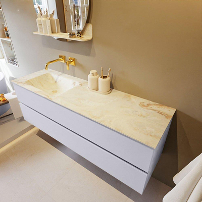 MONDIAZ VICA-DLUX Ensemble meuble de salle de bains - 150cm - meuble bas cale - 2 tiroirs - lavabo encastré cloud gauche - sans trous de robinet - version haute 60cm - frape