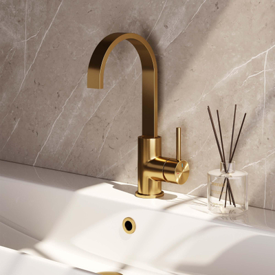 Brauer Gold Edition wastafelkraan - model A - opbouw - platte uitloop - PVD - geborsteld goud