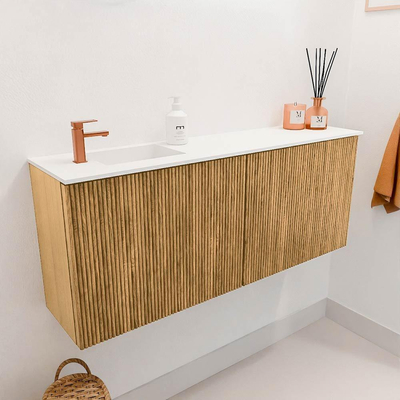 Mondiaz JOYA 100cm toiletmeubel - kleur Oak - Wastafel FAYE positie Links 1 kraangat kleur Talc.