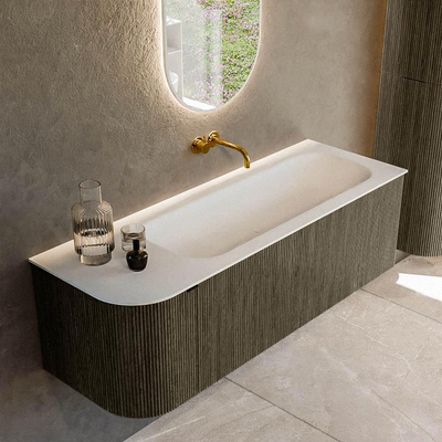 Mondiaz KURVE Ensemble de meubles de salle de bains - 135x46x40cm - 1 tiroir - 1 porte - lavabo solid surface - droit - sans trou de robinet - Shadow
