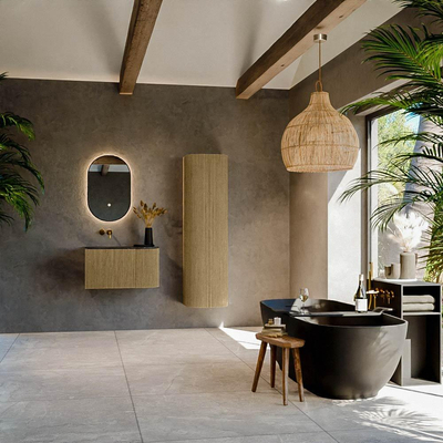 Mondiaz KURVE-DLUX Ensemble de meubles de salle de bains - 75x46x40cm - 1 tiroir - 1 porte - lavabo solid surface - gauche - sans trou de robinet - Dusk