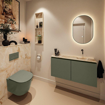 MONDIAZ TURE-DLUX Meuble toilette - 100cm - Army - EDEN - vasque Frappe - position droite - sans trou de robinet