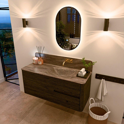 Mondiaz CIRO-DLUX Meuble de salle de bains - 120x45x50cm - lavabo solid surface Oza - 1 vasque à droite - sans trous de robinetterie - 2 tiroirs - Shadow