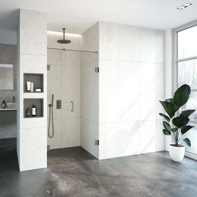 BRAUER Void porte de niche 2 parties verre clair 100x200 réversible avec porte pivotante 60 contre mur incl. traitement anticalcaire PVD gunmetal
