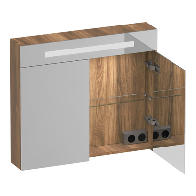 BRAUER Promise Deluxe spiegelkast – 80x70x15 cm – directe LED – 2 deuren, dubbelzijdige spiegeldeuren – Honey