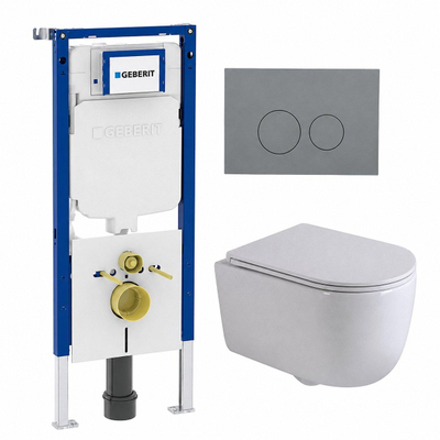 QeramiQ Dely Swirl Toiletset - 36.3x51.7cm - Geberit UP720 Duofix Sigma inbouwreservoir - slim zitting - bedieningsplaat licht grijs - ronde knoppen - glans wit