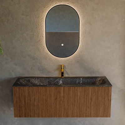 MONDIAZ KURVE-DLUX 120cm Meuble salle de bain - couleur Walnut - 1 tiroir - vasque BIG LARGE centre - 1 trou de robinet - couleur Lava