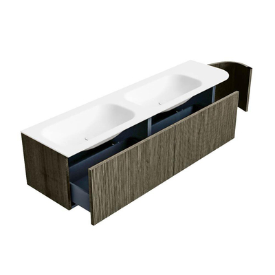 Mondiaz KURVE Badkamermeubelset - 175x46x40cm - 2 lade - 1 deur - wastafel solid surface - dubbel / links - 2 kraangaten - Shadow