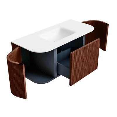 Mondiaz KURVE Ensemble de meubles de salle de bains - 100x46x40cm - 1 tiroir - 2 portes - lavabo solid surface - au milieu - sans trou de robinet - Ruby