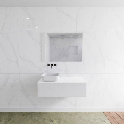 Mondiaz Lagom Meuble salle de bains 100x30.9x45cm Solid Surface Talc 1 tiroir avec lavabo BINX vasque à poser Gauche sans trous de robinet