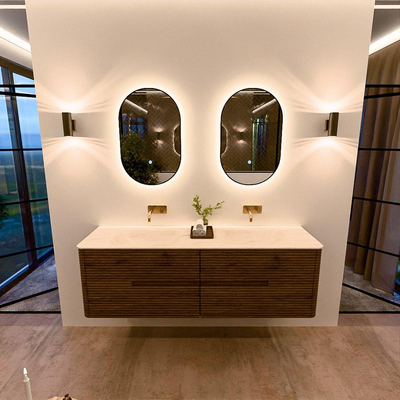 Mondiaz CIRO-DLUX Badkamermeubelset - 160x45x50cm - Solid surface wastafel Meli - 2 wasbak Dubbel - zonder kraangaten - 4 lades - Dusk