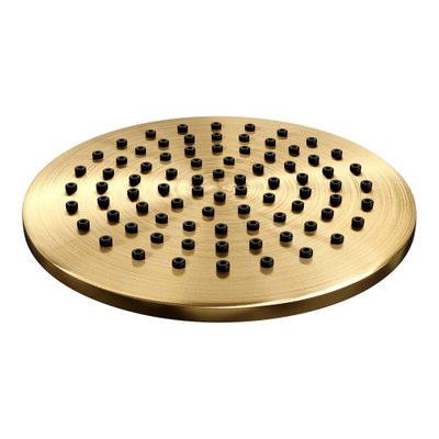 Brauer Gold Carving Colonne de douche murale thermostatique avec pommeau rond 20cm et douchette Stylo 1 jet flexible lisse 150cm et barre de douche avec support douchette Or brossé PVD