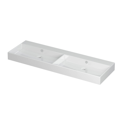INK Unlimited lavabo - 140x45x11cm - 2 vasques - 0 trous de robinet - porcelaine blanc brillant