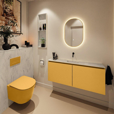 MONDIAZ TURE-DLUX meuble de toilettes 120cm Ocher. EDEN lavabo Opalo position milieu. Sans trou de robinet.