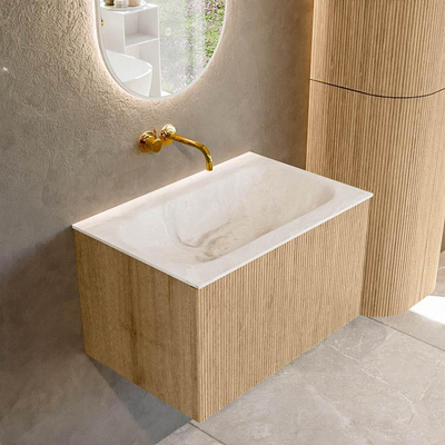 MONDIAZ KURVE-DLUX 70cm Meuble salle de bain - couleur Oak - 1 tiroir - vasque BIG SMALL centre - sans trou de robinet - couleur Frappe